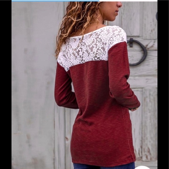 COPY - Lacy Long-sleeveTop, L, Red - Picture 2 of 3